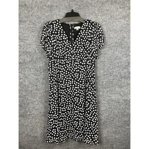 Calvin Klein Dress B&W Poka Dots V-Neck Midi Sz 6 Party, Work, Date Night